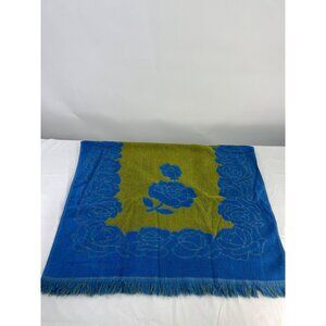 VTG Tastemaker Mohawk Bathroom Towel Roses Avocado Green & Royal Blue Retro